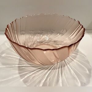 XL Vereco France Pink Swirl Etched Glass Salad Serving Bowl.